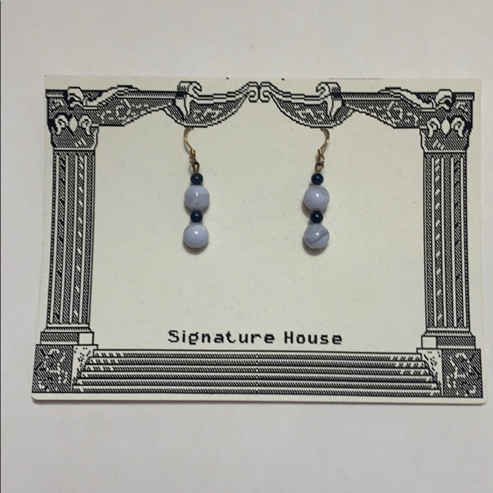 Blue lace lapis dangle earrings